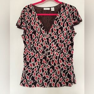 Worthington Coral and Brown Patterned Blouse